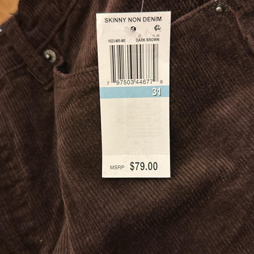 Oat Corduroy Skinny Jeans - Dark Brown Size 31 NWT - Picture 2 of 6
